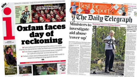 The i and the Daily Telegraph front pages