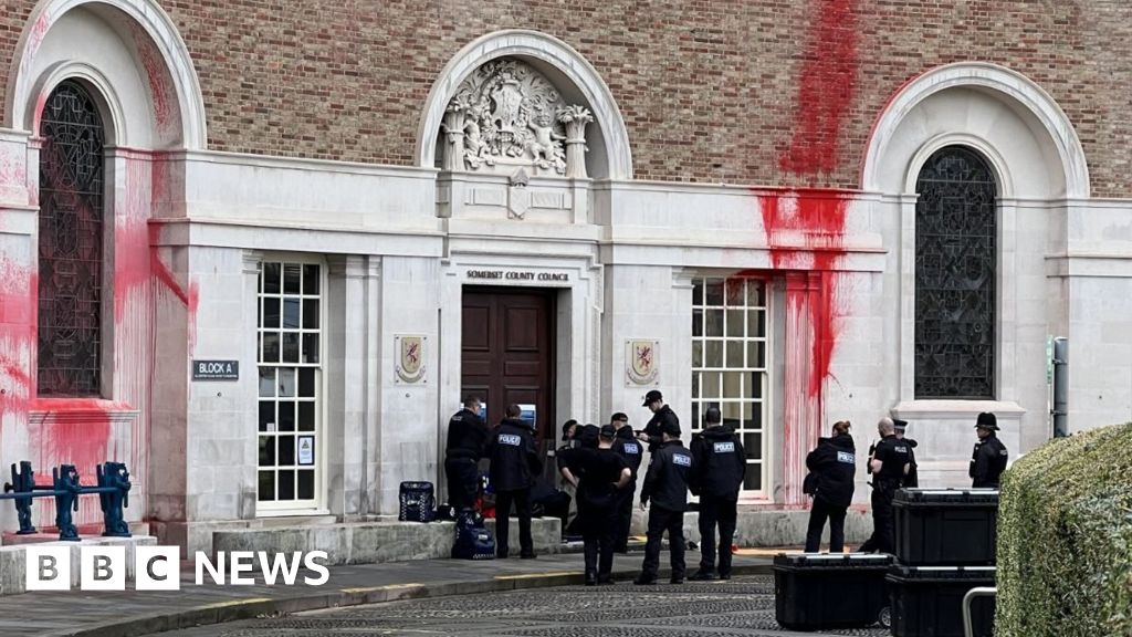 Somerset Council building sprayed red over Israel firm link Somerset Council building sprayed red over Israel firm link