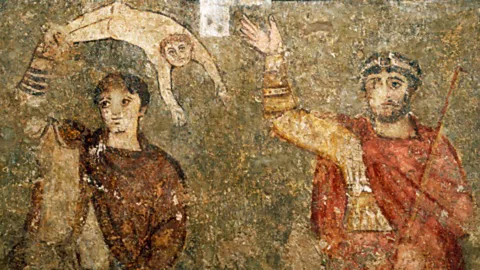 King Herod slaughter of the Innocents, hypogeum of Santa Maria in Stelle, Italy