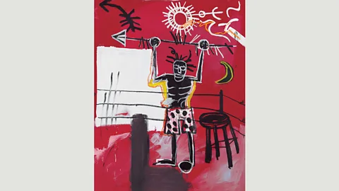 JM Basquiat. Licensed by Artestar, NYC The Ring (1981) shows a bare-chested and triumphant black boxer. Pugilism and issues of race occur in many of the painter’s works (Credit: JM Basquiat. Licensed by Artestar, NYC)