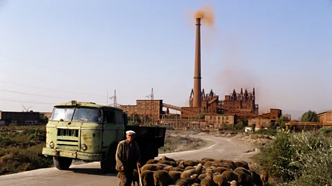 Getty Images The pollution-spewing steelworks in Elbasan produced steel for bunker production (Credit: Getty Images)