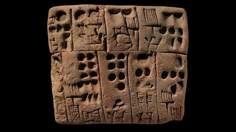 The Trustees of the British Museum It’s believed that many alphabets have their origins in writing from Egypt and Mesopotamia, such as this Uruk clay tablet (Credit: The Trustees of the British Museum)