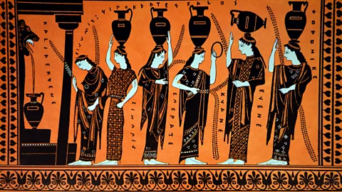 Getty Images Greek pottery, dated to 400BC, depicting women collecting water for a bride (Credit: Getty Images)