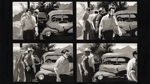 Slotin's colleague, Harry Daghlian, who died handling the same plutonium core a year earlier, in 1945; drawn from film stills shot the same year.